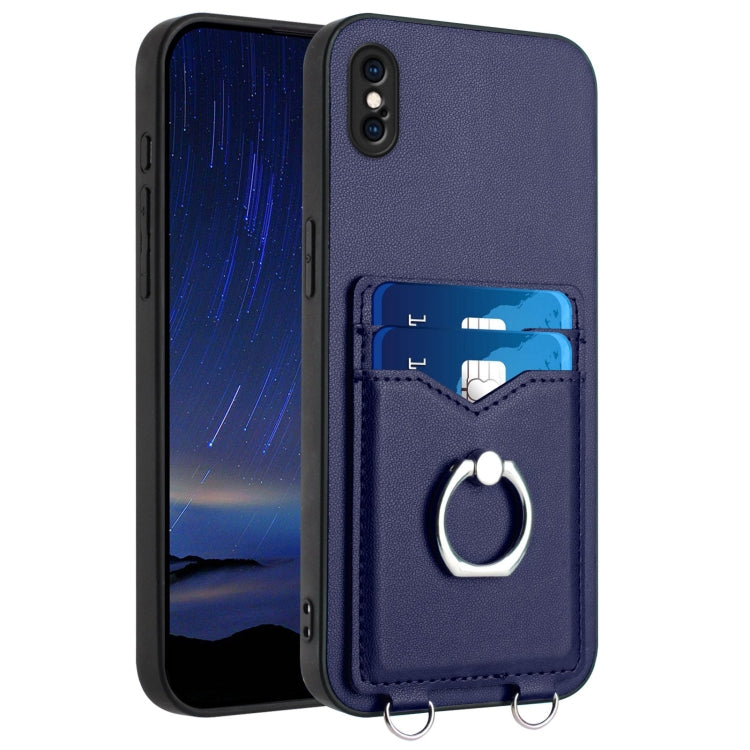 R20 Ring Card Holder Phone Case – Wear-resistant, Card Slot, TPU, For iPhone XS / X, For iPhone XR, For iPhone XS Max, For iPhone 8 Plus / 7 Plus For iPhone XS Max Blue