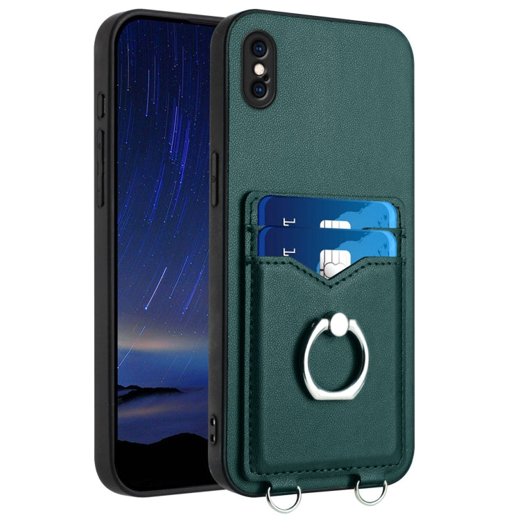 R20 Ring Card Holder Phone Case – Wear-resistant, Card Slot, TPU, For iPhone XS / X, For iPhone XR, For iPhone XS Max, For iPhone 8 Plus / 7 Plus For iPhone XS Max Green