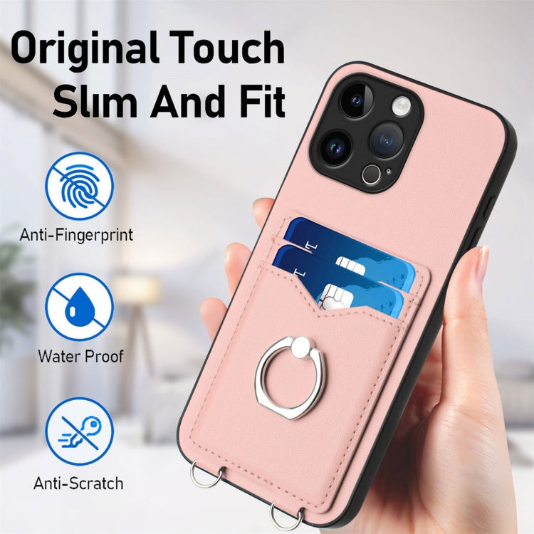 R20 Crossbody Rope Ring Card Holder Phone Case – Wear-resistant, Card Slot, TPU, For iPhone 15 Pro Max, For iPhone 15 Pro, For iPhone 15 Plus, For iPhone 15