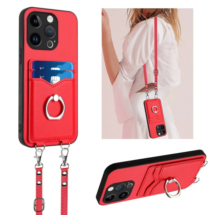 R20 Crossbody Rope Ring Card Holder Phone Case – Wear-resistant, Card Slot, TPU, For iPhone 15 Pro Max, For iPhone 15 Pro, For iPhone 15 Plus, For iPhone 15 For iPhone 15 Pro Red