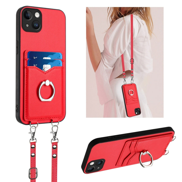 R20 Crossbody Rope Ring Card Holder Phone Case – Wear-resistant, Card Slot, TPU, For iPhone 15 Pro Max, For iPhone 15 Pro, For iPhone 15 Plus, For iPhone 15 For iPhone 15 Plus Red