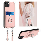 R20 Crossbody Rope Ring Card Holder Phone Case – Wear-resistant, Card Slot, TPU, For iPhone 14 Plus, For iPhone 14, For iPhone 14 Pro, For iPhone 14 Pro Max For iPhone 14 Plus Pink