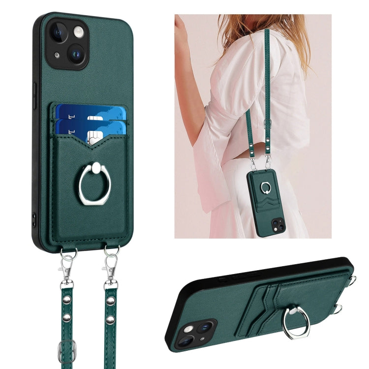 R20 Crossbody Rope Ring Card Holder Phone Case – Wear-resistant, Card Slot, TPU, For iPhone 14 Plus, For iPhone 14, For iPhone 14 Pro, For iPhone 14 Pro Max For iPhone 14 Green
