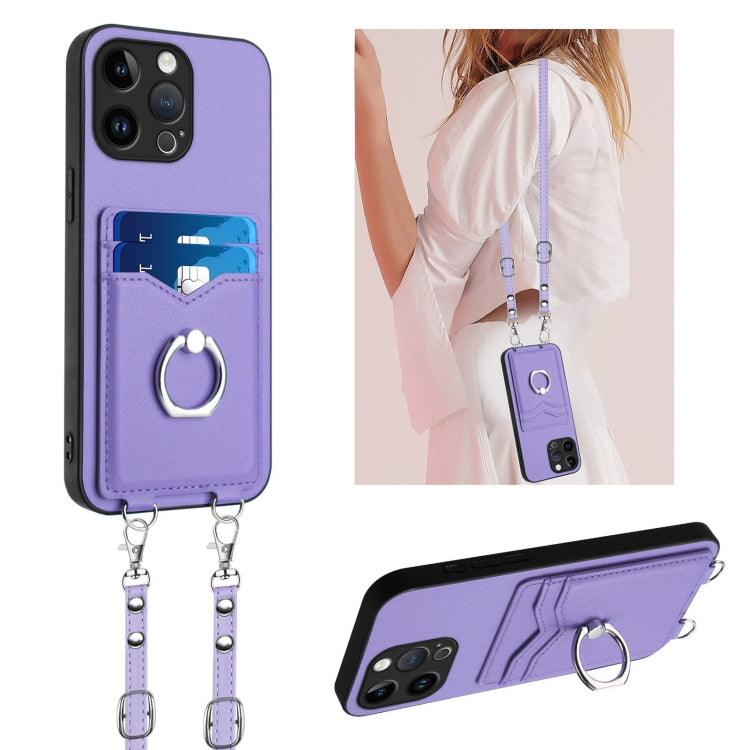 R20 Crossbody Rope Ring Card Holder Phone Case – Wear-resistant, Card Slot, TPU, For iPhone 14 Plus, For iPhone 14, For iPhone 14 Pro, For iPhone 14 Pro Max For iPhone 14 Pro Max Purple