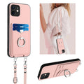 R20 Crossbody Rope Ring Card Holder Phone Case, For iPhone 12 mini, For iPhone 11 Pro Max, For iPhone 11, For iPhone 11 Pro For iPhone 12 mini Pink