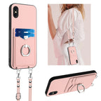 R20 Crossbody Rope Ring Card Holder Phone Case, For iPhone XS / X, For iPhone XR, For iPhone XS Max, For iPhone 8 Plus / 7 Plus For iPhone XS X Pink