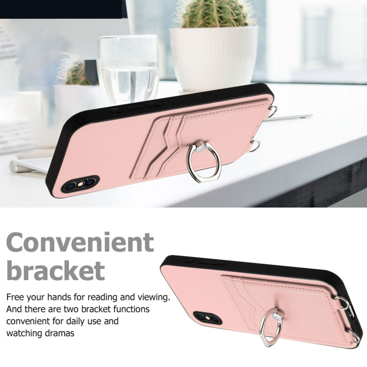 R20 Crossbody Rope Ring Card Holder Phone Case, For iPhone XS / X, For iPhone XR, For iPhone XS Max, For iPhone 8 Plus / 7 Plus