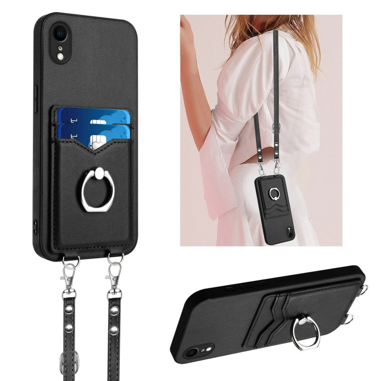 R20 Crossbody Rope Ring Card Holder Phone Case – Wear-resistant, Card Slot, TPU, For iPhone XS / X, For iPhone XR, For iPhone XS Max, For iPhone 8 Plus / 7 Plus For iPhone XR Black
