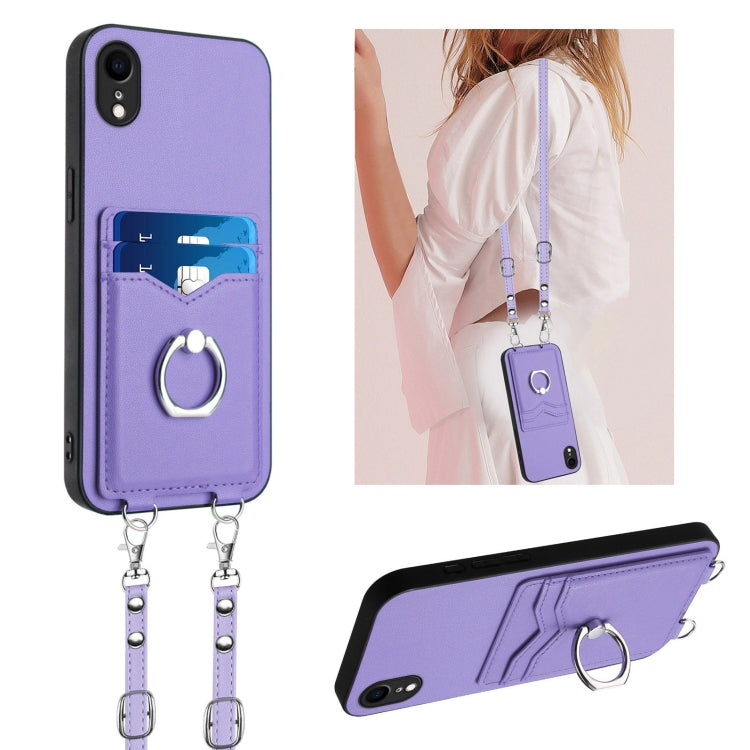 R20 Crossbody Rope Ring Card Holder Phone Case – Wear-resistant, Card Slot, TPU, For iPhone XS / X, For iPhone XR, For iPhone XS Max, For iPhone 8 Plus / 7 Plus For iPhone XR Purple