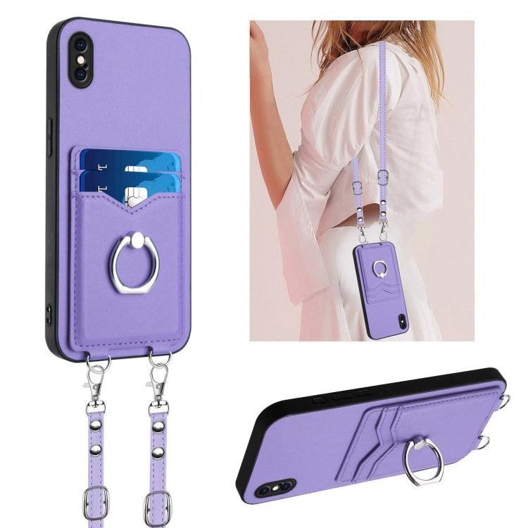 R20 Crossbody Rope Ring Card Holder Phone Case – Wear-resistant, Card Slot, TPU, For iPhone XS / X, For iPhone XR, For iPhone XS Max, For iPhone 8 Plus / 7 Plus For iPhone XS Max Purple
