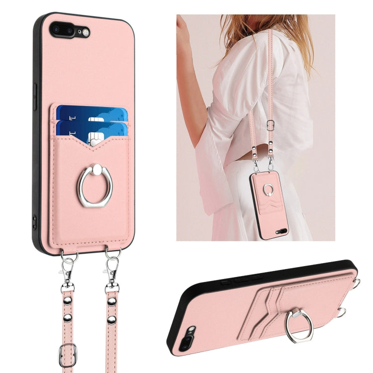 R20 Crossbody Rope Ring Card Holder Phone Case – Wear-resistant, Card Slot, TPU, For iPhone XS / X, For iPhone XR, For iPhone XS Max, For iPhone 8 Plus / 7 Plus For iPhone 8 Plus 7 Plus Pink