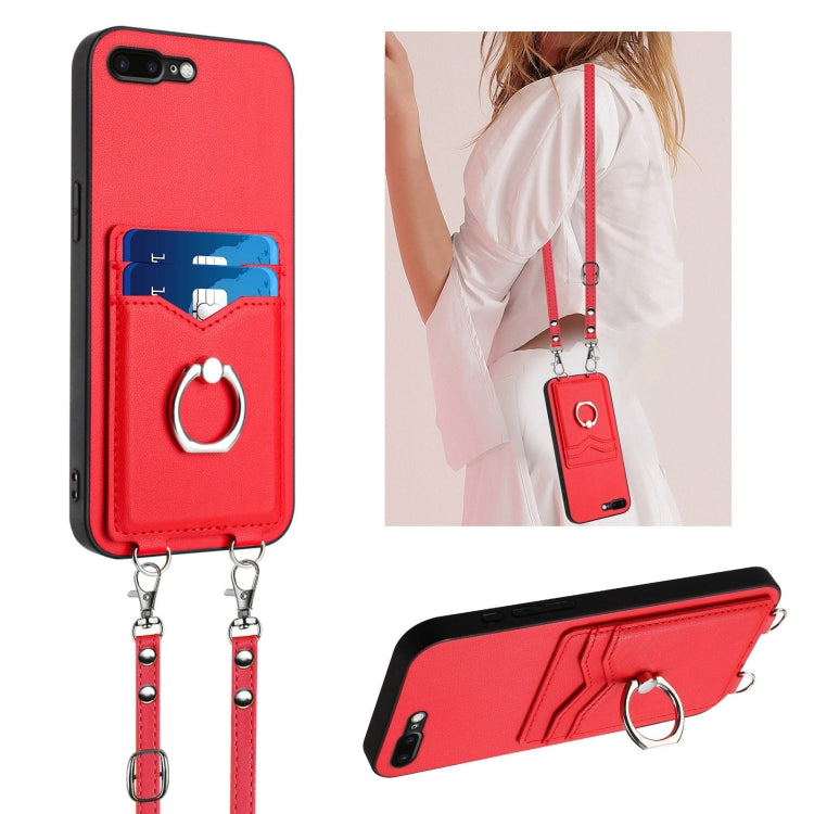 R20 Crossbody Rope Ring Card Holder Phone Case – Wear-resistant, Card Slot, TPU, For iPhone XS / X, For iPhone XR, For iPhone XS Max, For iPhone 8 Plus / 7 Plus For iPhone 8 Plus 7 Plus Red