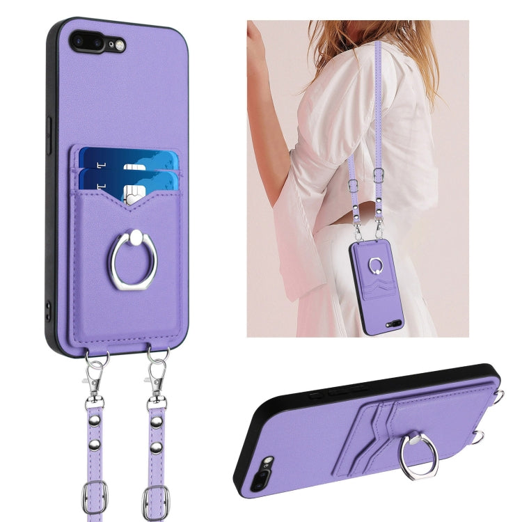 R20 Crossbody Rope Ring Card Holder Phone Case – Wear-resistant, Card Slot, TPU, For iPhone XS / X, For iPhone XR, For iPhone XS Max, For iPhone 8 Plus / 7 Plus For iPhone 8 Plus 7 Plus Purple