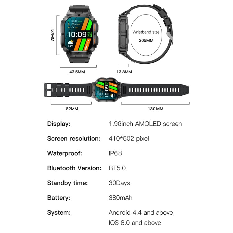 K61 Smart Watch – 1.96" Screen, Blood Pressure Monitoring, Heart Rate Monitoring