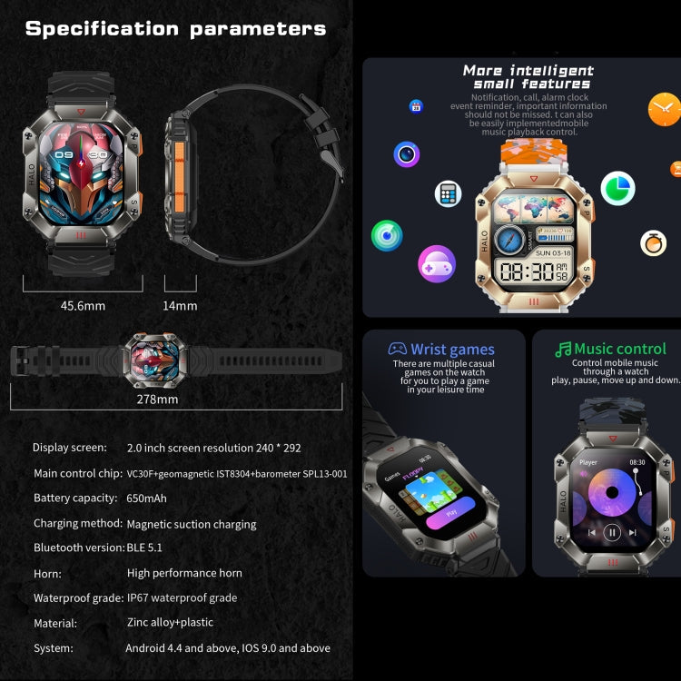 KR80 Smart Watch – 2.0" Screen, IP67 Waterproof, Blood Pressure Monitoring