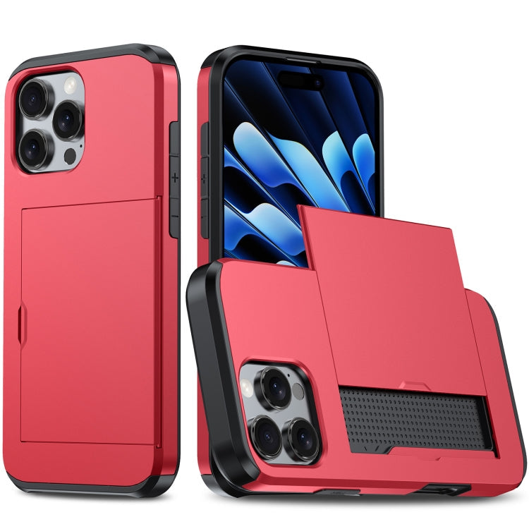 Shockproof Armor Phone Case with Card Slot – Shockproof, Card Slot, TPU, For iPhone 16 For iPhone 16 Pro Red