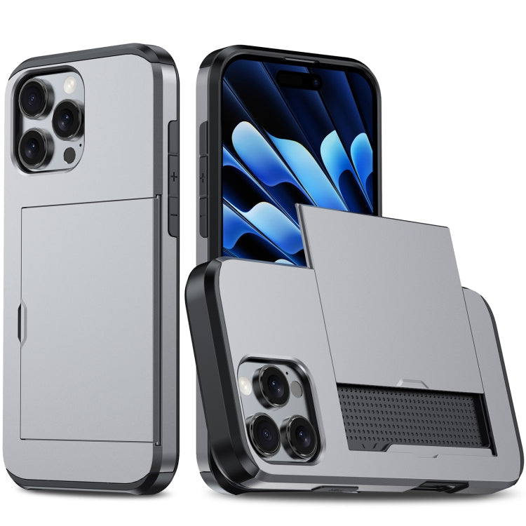 Shockproof Armor Phone Case with Card Slot – Shockproof, Card Slot, TPU, For iPhone 16 For iPhone 16 Pro Grey