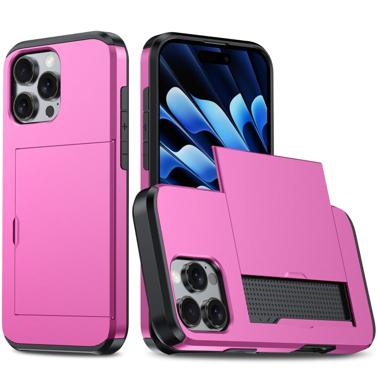 Shockproof Armor Phone Case with Card Slot – Shockproof, Card Slot, TPU, For iPhone 16 For iPhone 16 Pro Rose Red