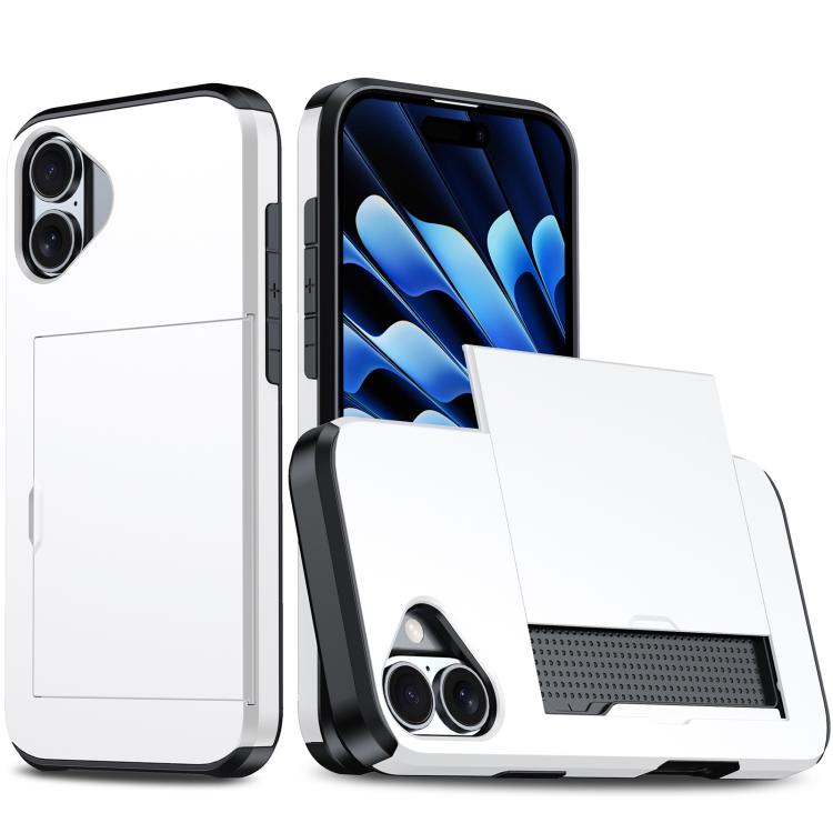 Shockproof Armor Phone Case with Card Slot, For iPhone 16 Pro, For iPhone 16 Plus For iPhone 17 White