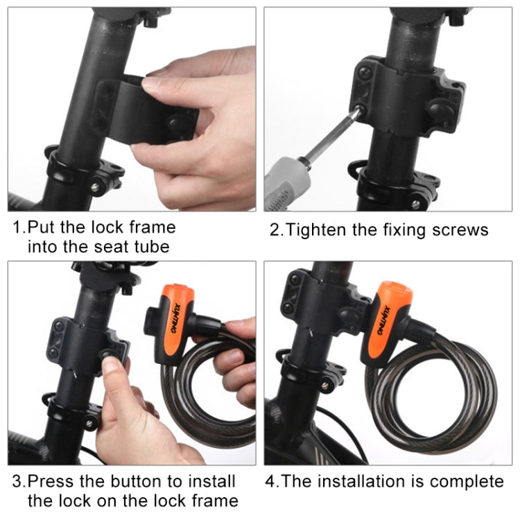 Bicycle Portable Anti-theft Lock Steel Cable Lock with Lock Frame, B Style 120cm Black