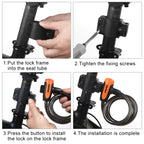 Bicycle Portable Anti-theft Lock Steel Cable Lock with Lock Frame, B Style 120cm Black