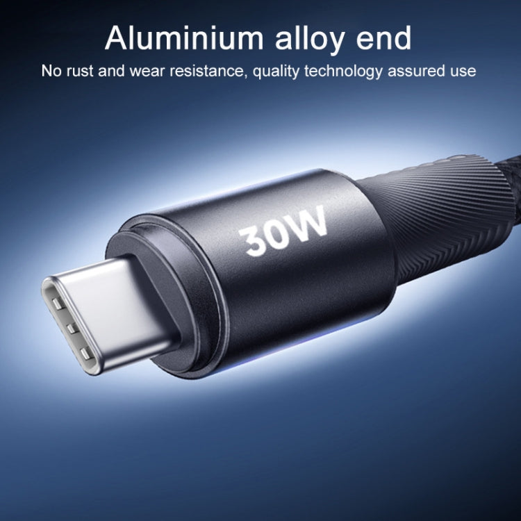 RC-C100 1.2m 30W Type-C to Type-C Fast Charging Braided Data Cable, Type-C to Type-C – Fast Charging, Aluminum Alloy, Data Transmission