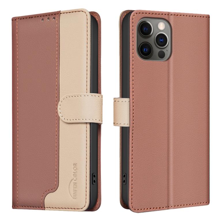 Color Matching RFID Anti-theft Leather Phone Case – Card Slot, Kickstand, Leather, For iPhone SE 2022 / SE 2020 / 8 / 7, For iPhone 13 Pro Max, For iPhone 13 Pro, For iPhone 12 Pro / 12 For iPhone 13 Pro Brown