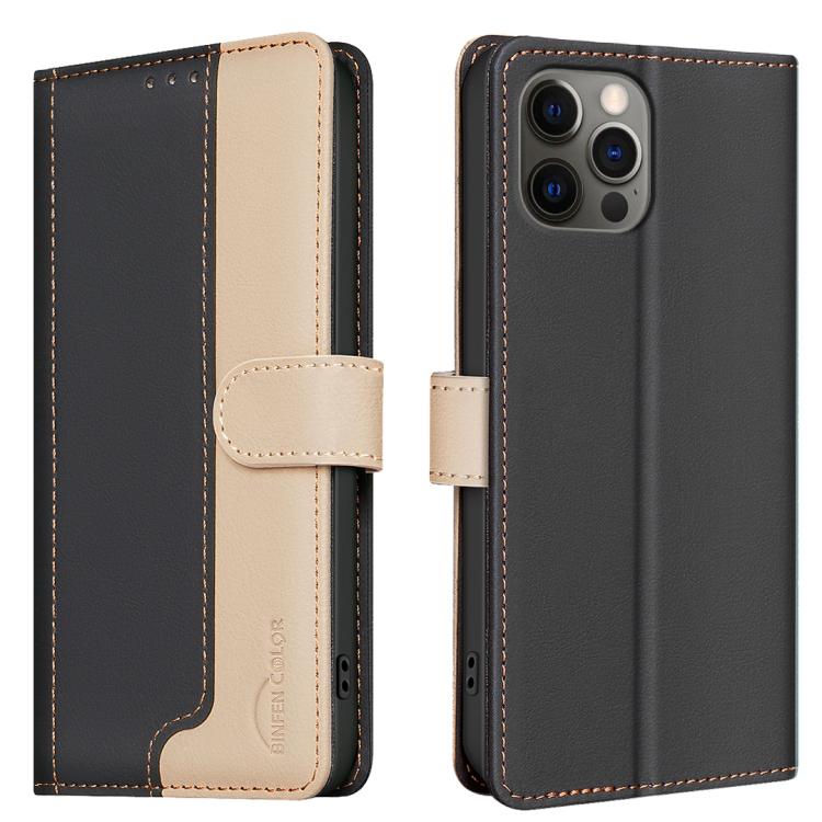Color Matching RFID Anti-theft Leather Phone Case – Card Slot, Kickstand, Leather, For iPhone SE 2022 / SE 2020 / 8 / 7, For iPhone 13 Pro Max, For iPhone 13 Pro, For iPhone 12 Pro / 12 For iPhone 13 Pro Black