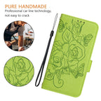 Embossed Rose RFID Anti-theft Leather Phone Case, For iPhone 16, For iPhone 15 Pro Max, For iPhone 15 Pro, For iPhone 15 Plus