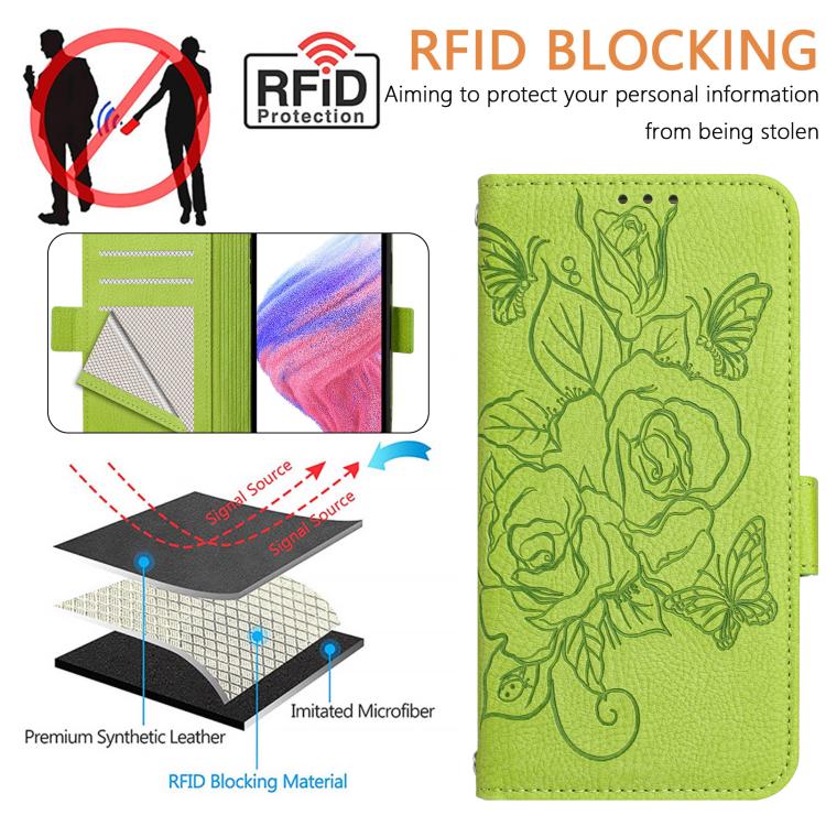 Embossed Rose RFID Anti-theft Leather Phone Case, For iPhone 17 Pro Max, For iPhone 17 Pro, For iPhone 17, For iPhone Air