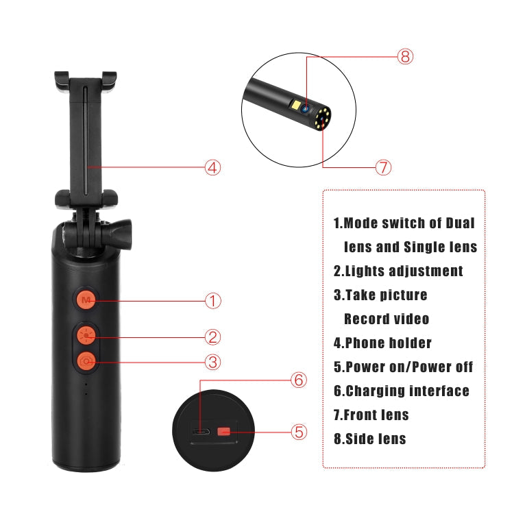 F280 1080P IP68 Waterproof Dual Camera WiFi Digital Endoscope, 1m Snake Tube, 3m Snake Tube, 5m Snake Tube