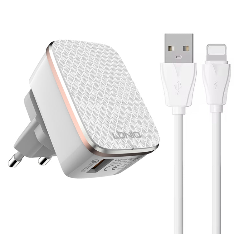 LDNIO A1204Q QC3.0 18W USB Fast Charger with 1m USB to 8 Pin Cable, EU Plug, UK Plug, US Plug EU Plug