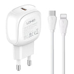 LDNIO A1206C PD27W USB-C / Type-C Fast Charger with 1m 8 Pin Cable, EU Plug EU Plug