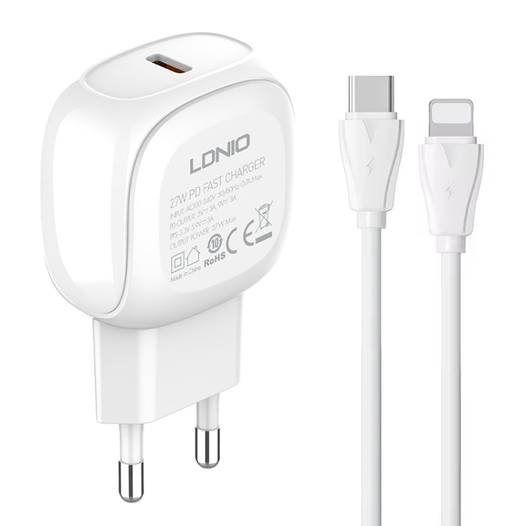 LDNIO A1206C PD27W USB-C / Type-C Fast Charger with 1m 8 Pin Cable, EU Plug EU Plug