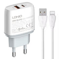 LDNIO Q229 QC3.0 / PD20W USB + Type-C Fast Charger with 1m USB to 8 Pin Cable, EU Plug, UK Plug, US Plug EU Plug
