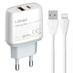 LDNIO Q229 QC3.0 / PD20W USB + Type-C Fast Charger with 1m USB to 8 Pin Cable, EU Plug, UK Plug, US Plug EU Plug