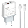 LDNIO Q229 QC3.0 / PD20W USB + Type-C Fast Charger with 1m Type-C to Type-C Cable, EU Plug, UK Plug, US Plug – TPU