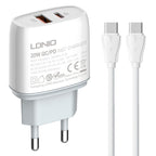 LDNIO Q229 QC3.0 / PD20W USB + Type-C Fast Charger with 1m Type-C to Type-C Cable, EU Plug, UK Plug, US Plug – TPU