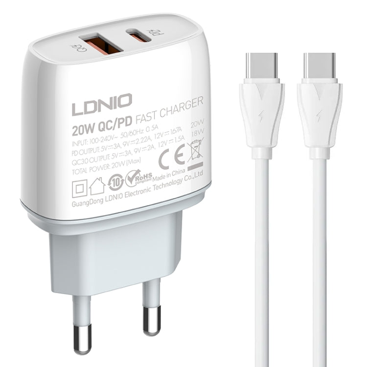 LDNIO Q229 QC3.0 / PD20W USB + Type-C Fast Charger with 1m Type-C to Type-C Cable, EU Plug, UK Plug, US Plug – TPU