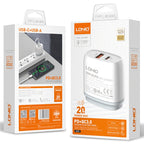 LDNIO Q229 QC3.0 / PD20W USB + Type-C Fast Charger with 1m Type-C to Type-C Cable, EU Plug, UK Plug, US Plug – TPU