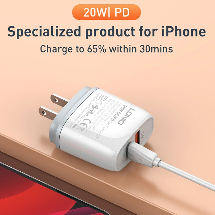 LDNIO Q229 QC3.0 / PD20W USB + Type-C Fast Charger with 1m Type-C to Type-C Cable, EU Plug, UK Plug, US Plug – TPU