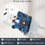 LDNIO Q229 QC3.0 / PD20W USB + Type-C Fast Charger with 1m Type-C to Type-C Cable, EU Plug, UK Plug, US Plug – TPU