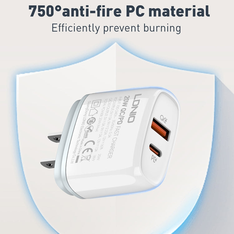 LDNIO Q229 QC3.0 / PD20W USB + Type-C Fast Charger with 1m Type-C to Type-C Cable, EU Plug, UK Plug, US Plug – TPU
