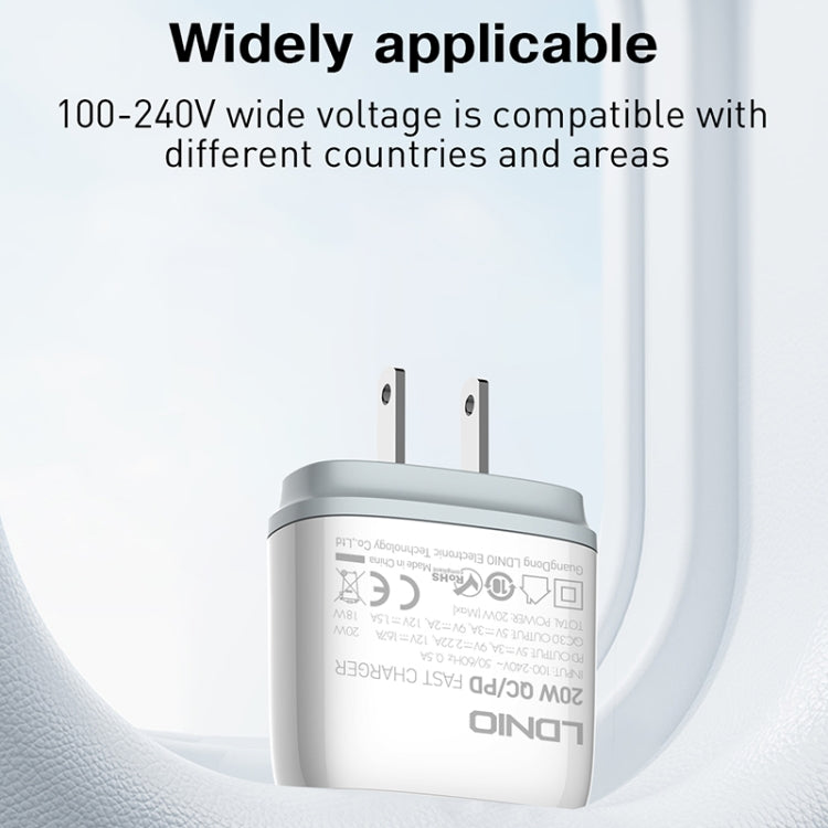 LDNIO Q229 QC3.0 / PD20W USB + Type-C Fast Charger with 1m Type-C to Type-C Cable, EU Plug, UK Plug, US Plug – TPU