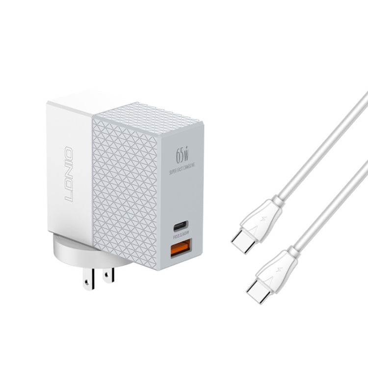 LDNIO A2620C PD3.0 65W USB Power Adapter Travel Charger with Type-C to Type-C Cable, EU Plug, US Plug, UK Plug – TPU US Plug