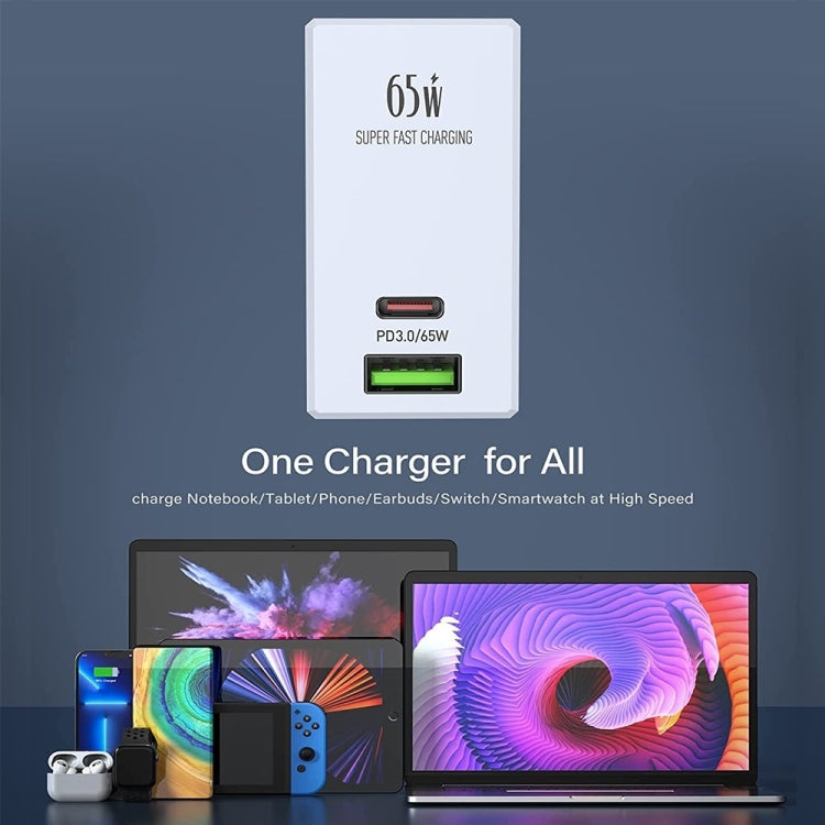 LDNIO A2620C PD3.0 65W USB Power Adapter Travel Charger with Type-C to Type-C Cable, EU Plug, US Plug, UK Plug