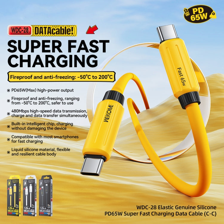 WK WDC-28 Elastic Genuine Silicone 1m PD65W Type-C to Type-C Fast Charging Data Cable, WDC-28 – Fast Charging, Data Transmission, TPU