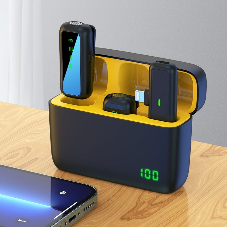 SX6 1 TX + 2 RX Lavalier Wireless Microphone with Digital Display Charging Box, Type-C, 8 Pin 8 Pin Yellow