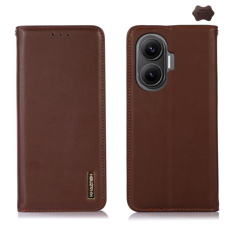 KHAZNEH Nappa Top Layer Cowhide Leather Phone Case – Card Slot, Leather, TPU, For Redmi Note 14S 4G, For Redmi Turbo 4 Pro, For Redmi Note 14 5G, For Redmi Note 14 Pro 5G, For Redmi 14C 4G For Redmi Turbo 4 Pro Brown