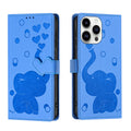 Cartoon Elephant Embossed Leather Phone Case, For iPhone 16 Pro Max, For iPhone 16 Pro, For iPhone 16 Plus, For iPhone 16 For iPhone 16 Pro Max Blue